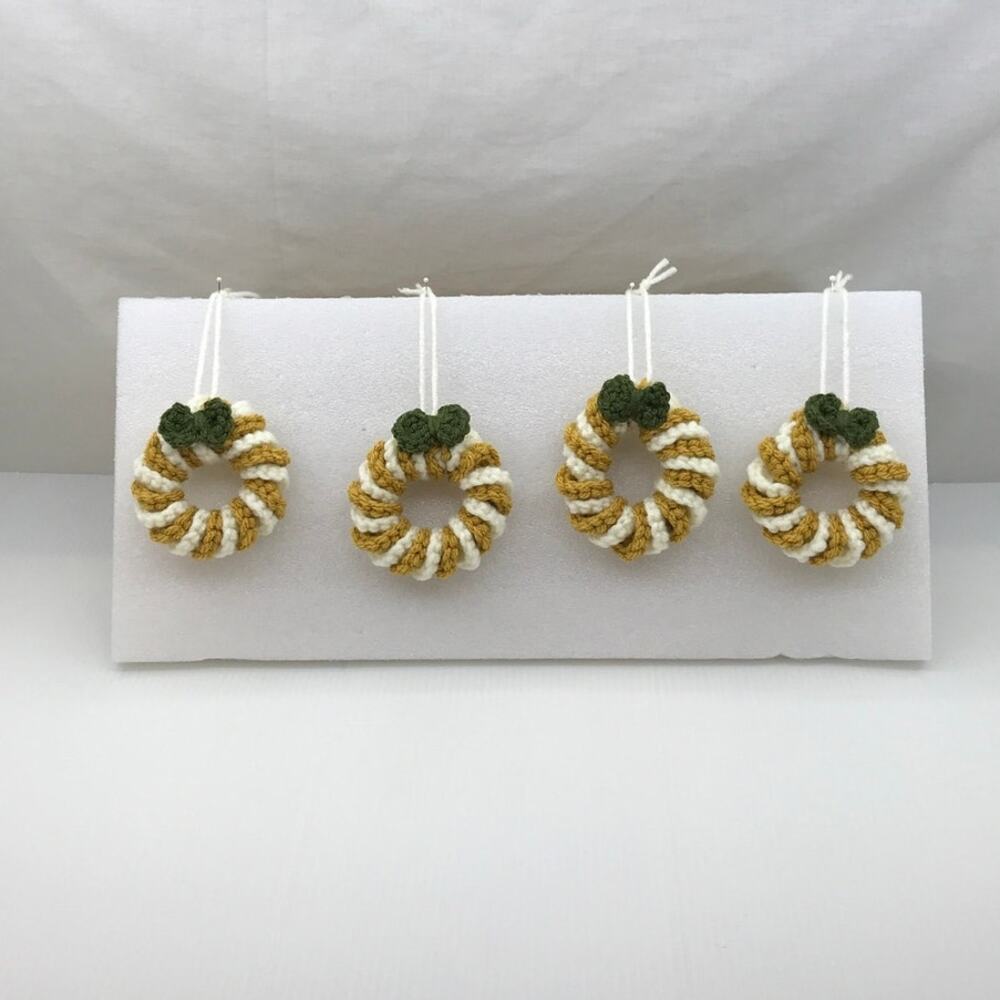 Handmade Crochet Christmas Gold Wreath Set of 4 Hanging Tree Ornaments
